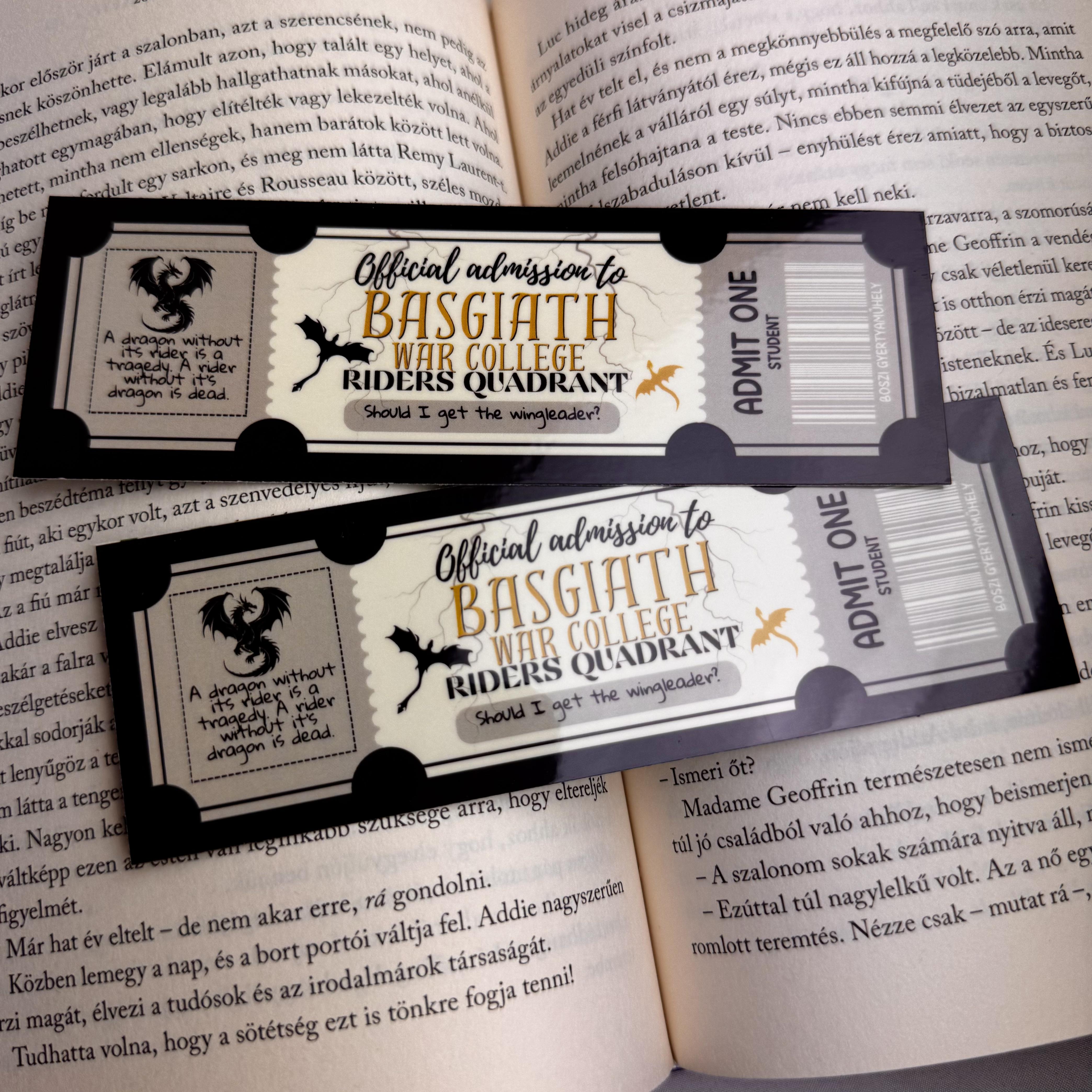 Basgiath War College ticket papír könyvjelző 1 Basgiath War College ticket papír könyvjelző