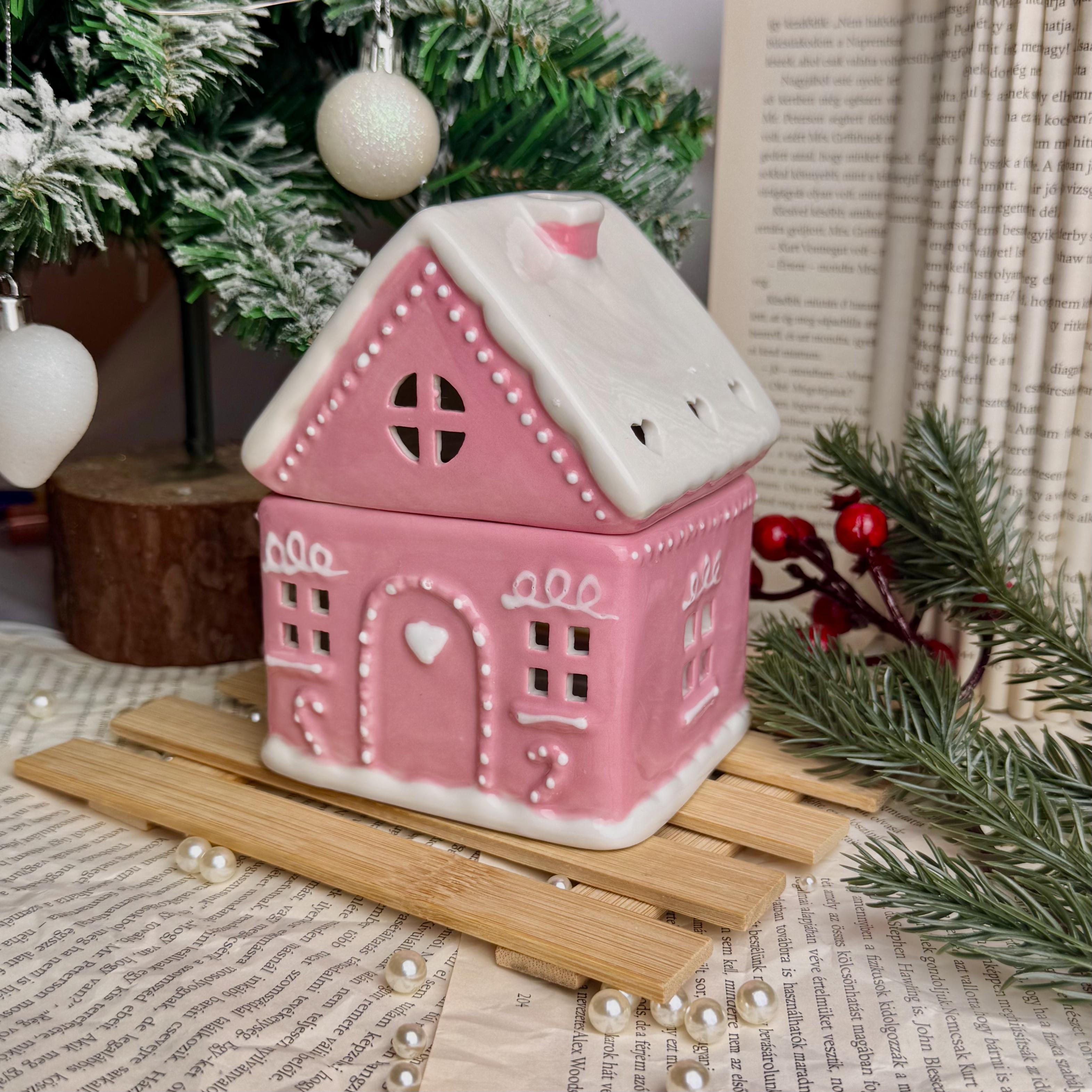 Pink gingerbread house kerámia párologtató/viaszolvasztó 1 Pink gingerbread house kerámia párologtató/viaszolvasztó