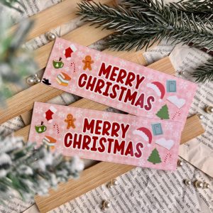 Merry Christmas - pink papír könyvjelző